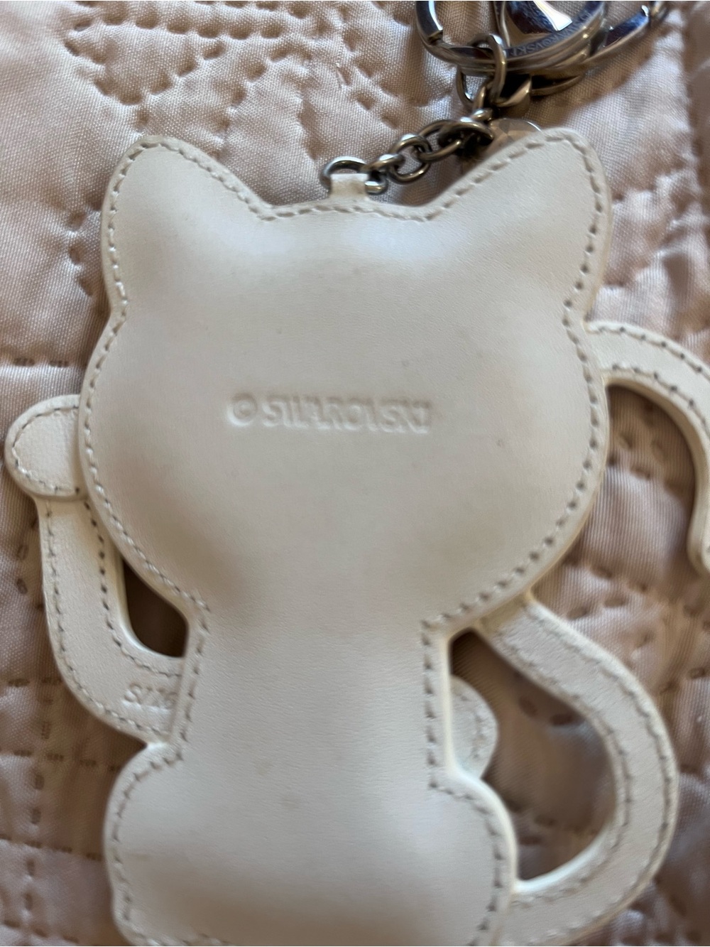 Rare Swarovski Crystal leather bag purse charm lucky cat Maneki Neko key chain - Picture 3 of 6